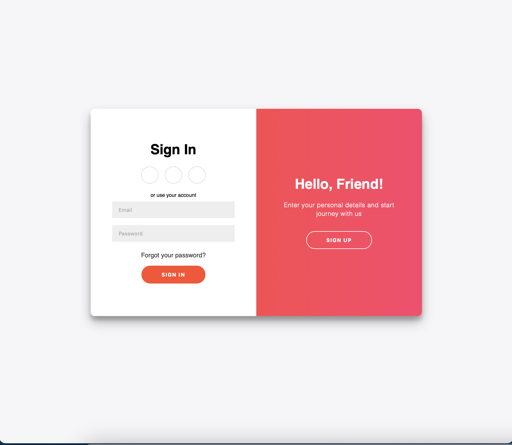 sign in/sign up slider